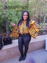 Load image into Gallery viewer, African-Inspired Bell Sleeve Mud Cloth Crop Top