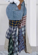 Load image into Gallery viewer, Plaid Patchwork Flared Denim Pants
