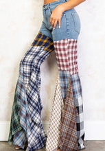 Load image into Gallery viewer, Plaid Patchwork Flared Denim Pants
