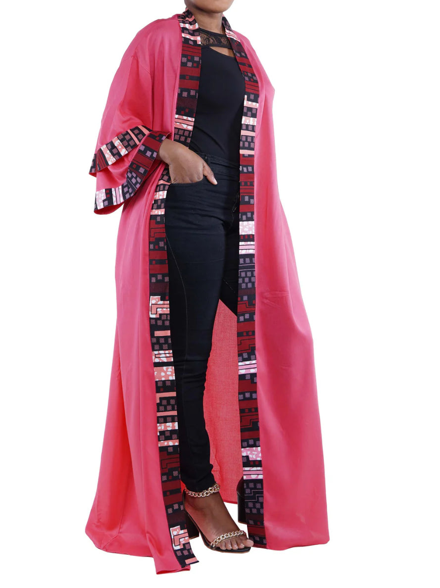African-Inspired Trim Pink Long Kimono | Robe | Duster – Afrocentric ...